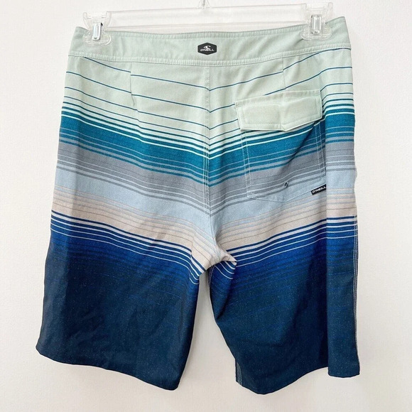 O'Neill Mens sz 30 Board Shorts Swim Trunks 10.5" inseam White Blue Striped - Picture 6 of 9
